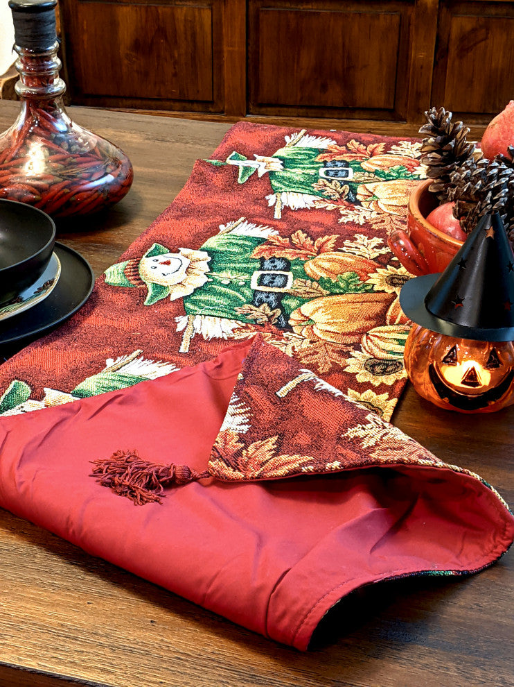 Pumpkin Patch Scarecrow Vintage Woven Tapestry Table Runners 13x90, 13x90