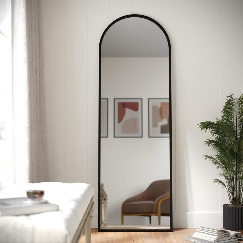 Mila Arched Metal Framed Wall Mirror, Black - 22"x65"
