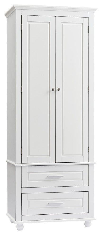 63" Tall Wood 2-door Bath Cabinet, White, Adjustable Shelf