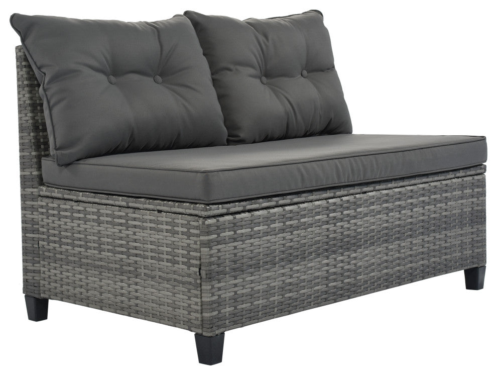 8 Pieces Outdoor Wicker Curved Patio Sectional with Coffee Table and Cushions, Gray