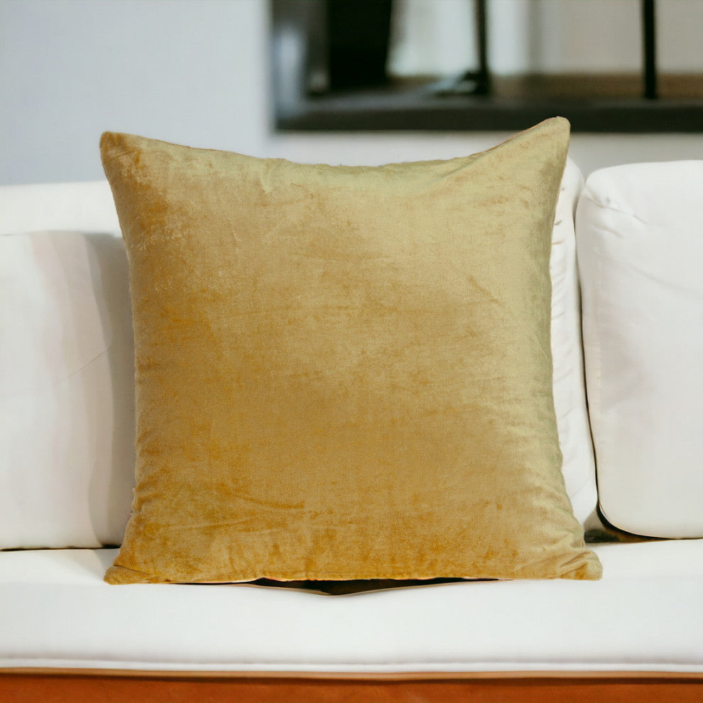 22" Yellow Cotton Blend Throw Pillow