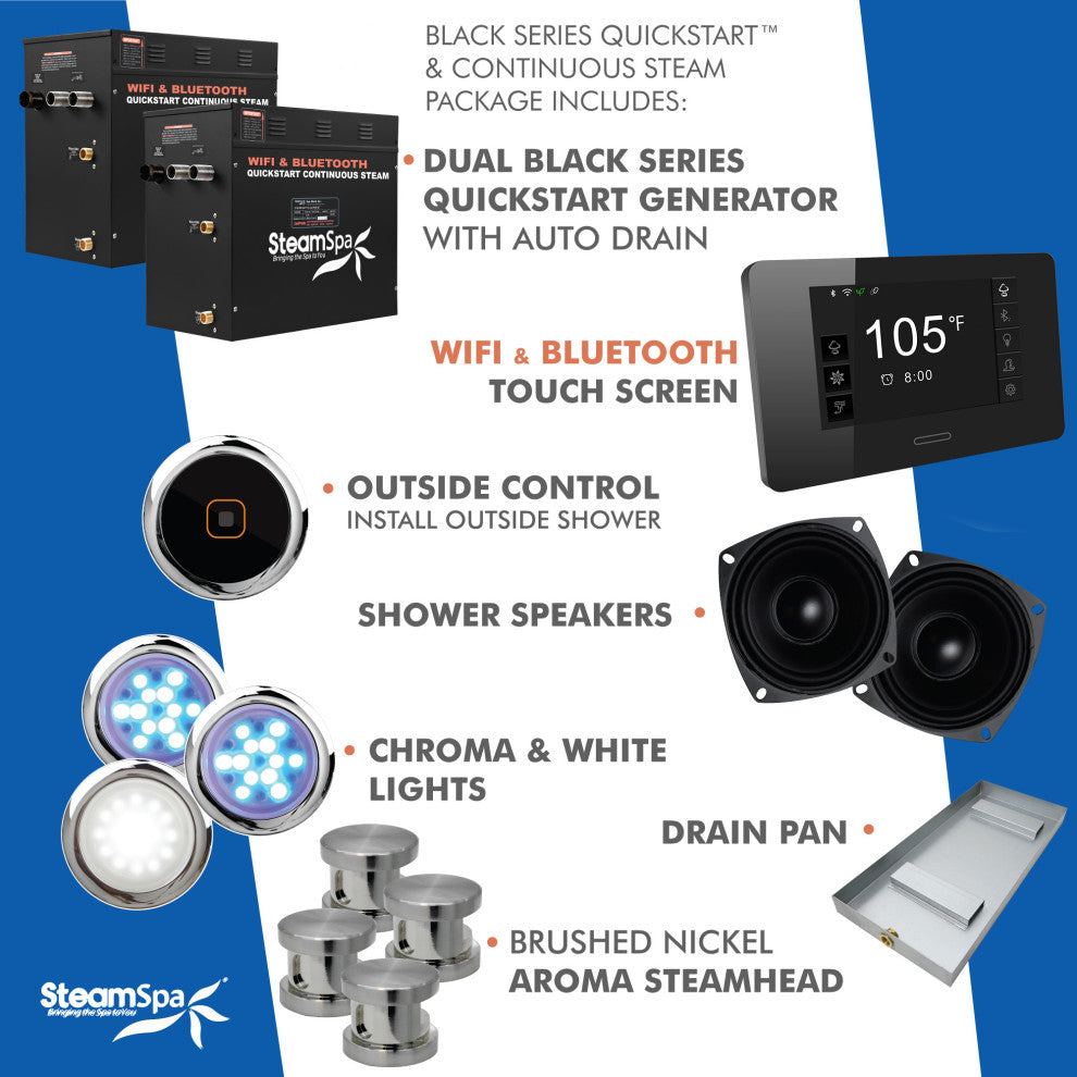 2 x 12kW QuickStart Steam Bath Generator With Dual Aroma Pump, Brushed Nickel