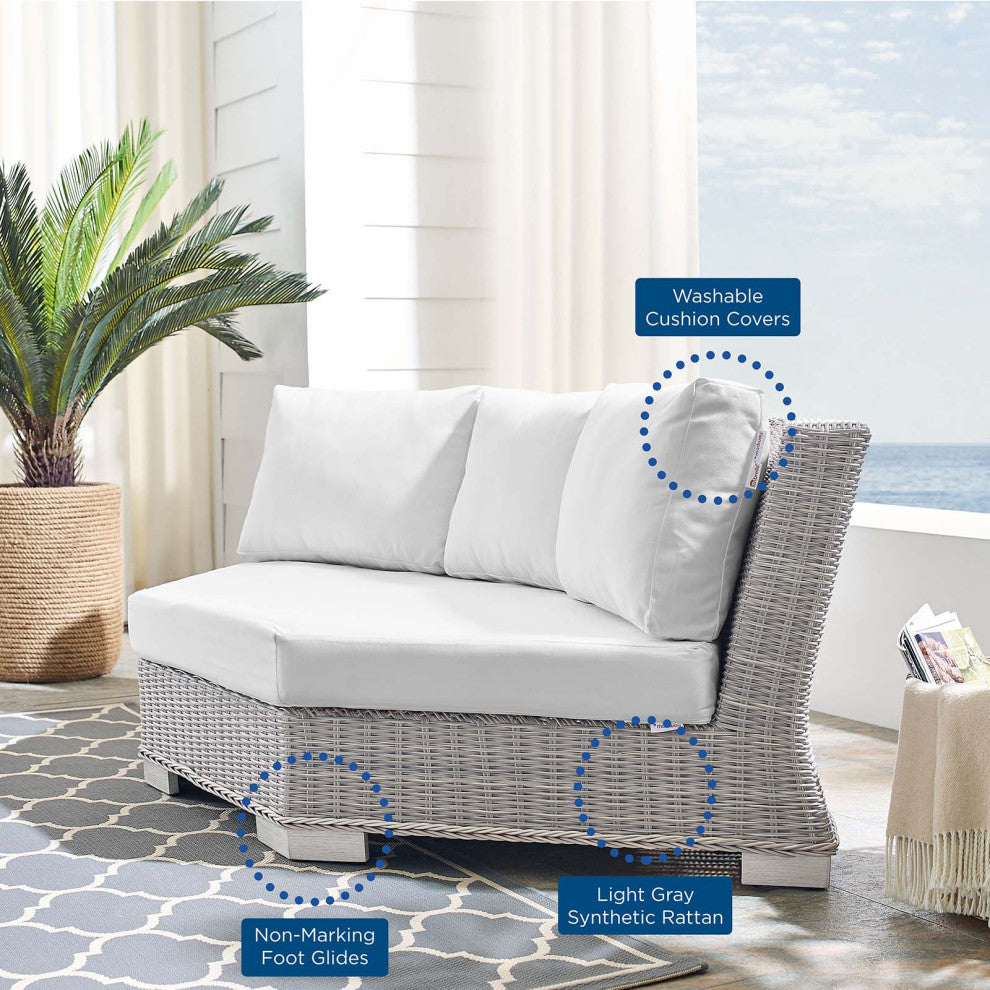 Sofa Corner Chair, Sunbrella, Round, Rattan, Wicker, Gray White, Outdoor
