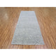 Silver Gray 100% Undyed Wool Grass Design Hand Knotted Wide Runner Rug 4'x10'1"
