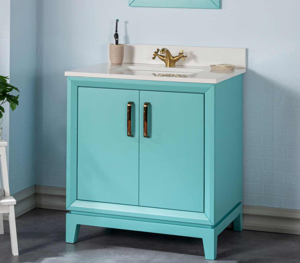 Fabia Collection 30" Bathroom Vanity With Sink, Mirror, Countertop, Turquoise