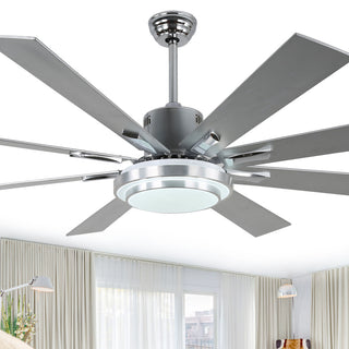 72" Modern Ceiling Fan with Reversible Blades, Dimmable Light and Remote, Chrome, 72"