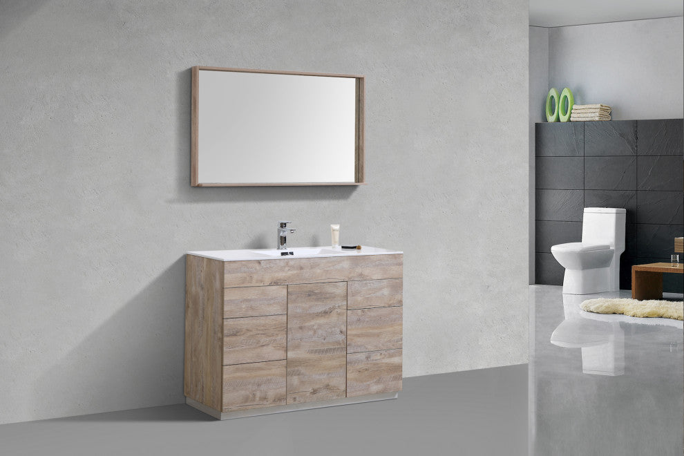 Milano 48" Single Sink Modern Bathroom Vanity, Nature Wood
