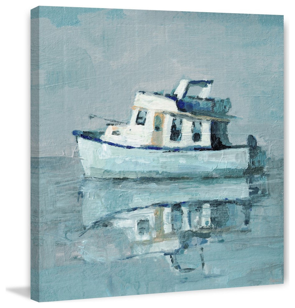 "Boat Reflection" Painting Print on Wrapped Canvas, 18"x18"