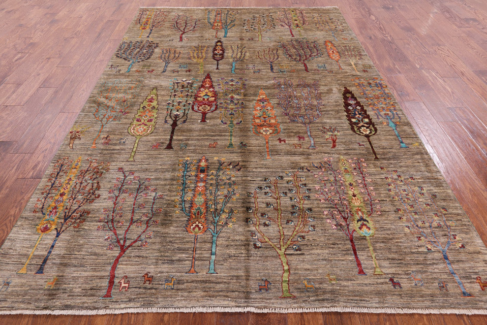 6' 7" X 9' 8" Tribal Persian Gabbeh Hand Knotted Rug Q5329