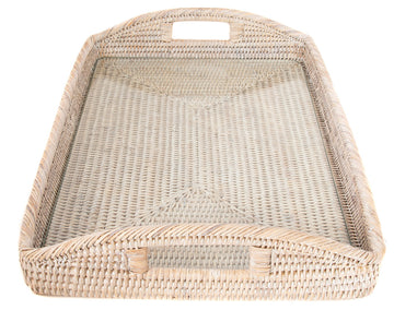 Rectangular Tray With Glass Insert, White Wash, 21"x14"x2"