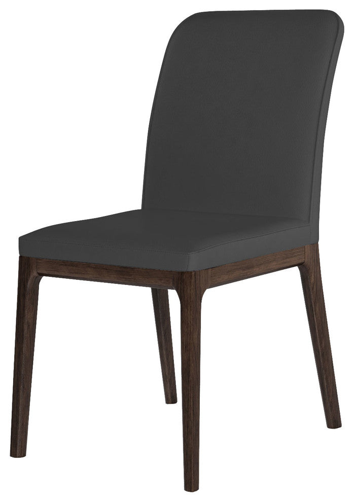 Modern Italian Leather Dining Chairs, Walnut, Set of 4, Charcoal