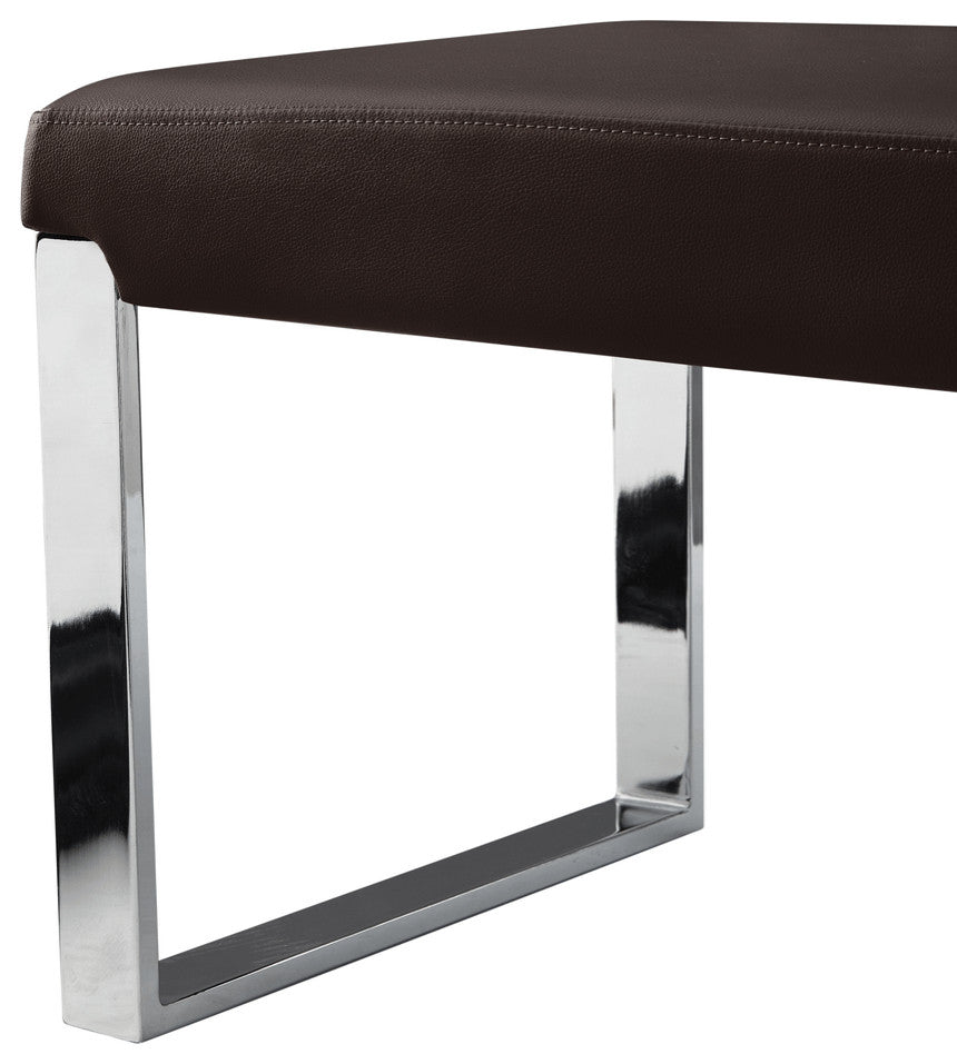50" Brown and Silver Upholstered Faux Leather Bench