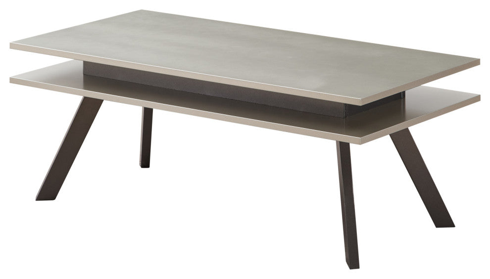 Quan Modern Coffee Table Set With Flared Legs Champagne and Gray Wood