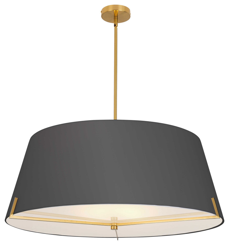 Preston Contemporary 4 Light Black Aged Brass Fabric Pendant
