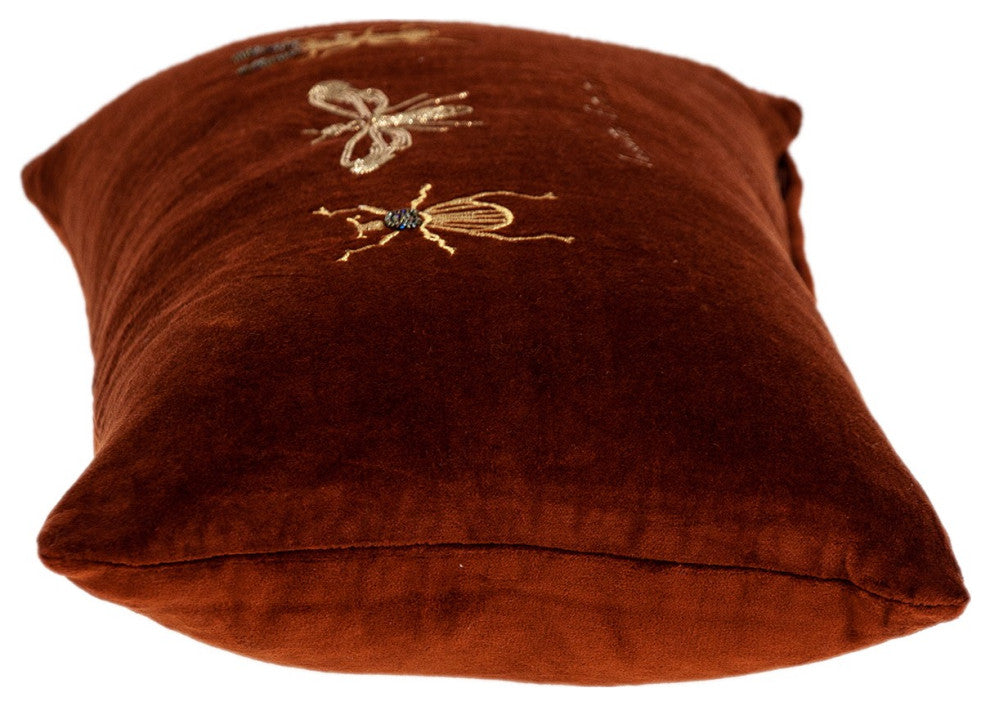 Golden Insects Velvet Throw Pillow