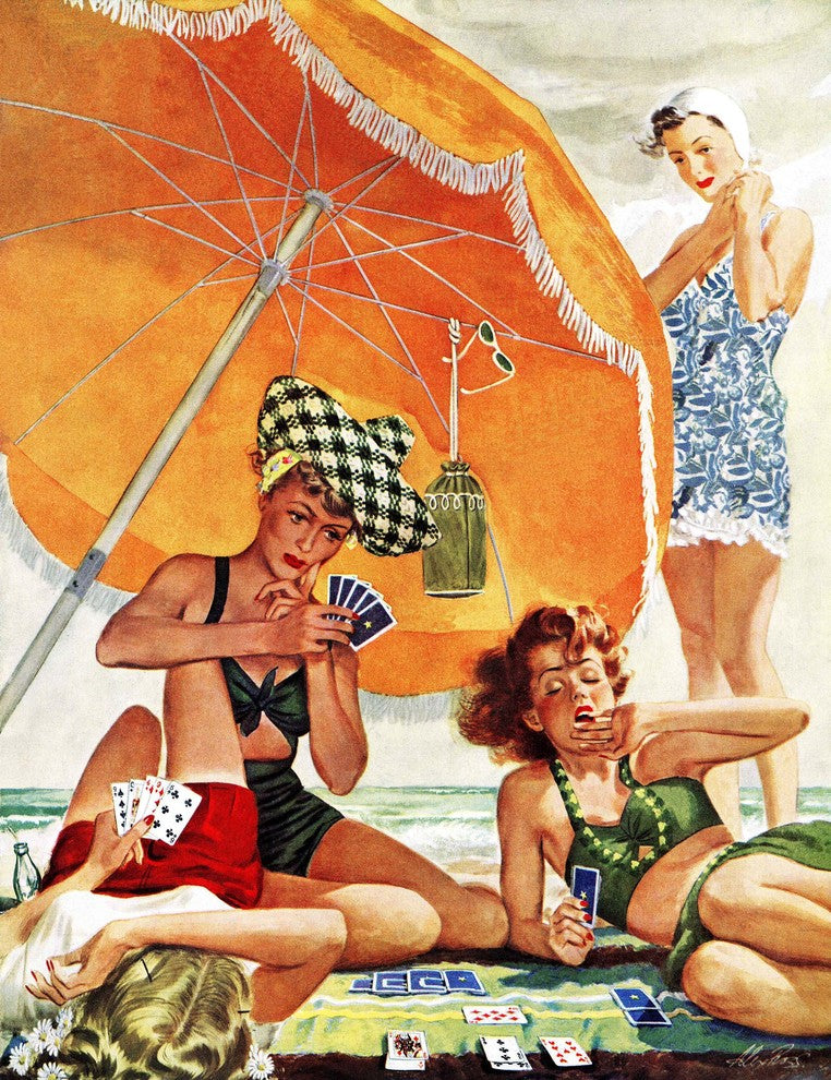 "Card Game at the Beach" Art Print, 61x79 cm