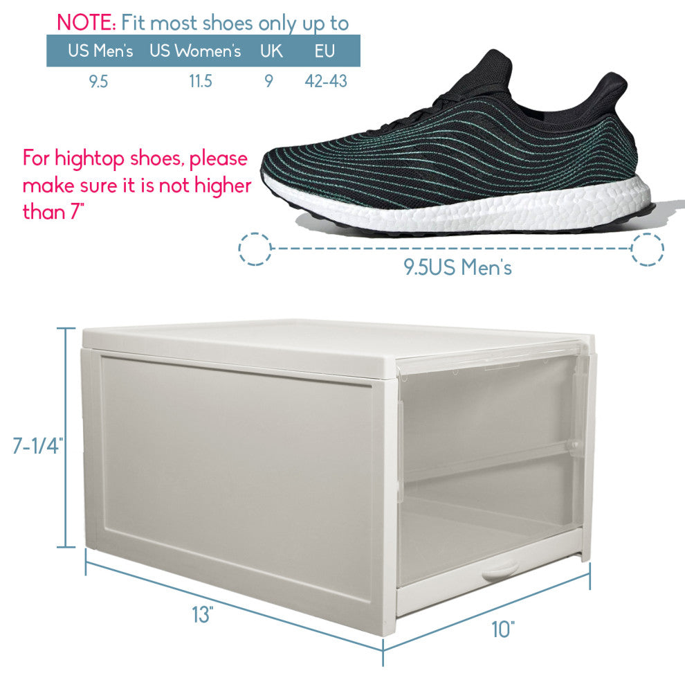 Set of 8 Stackable Shoe Storage Box, Black, Pull-out Sliding Shoe Container