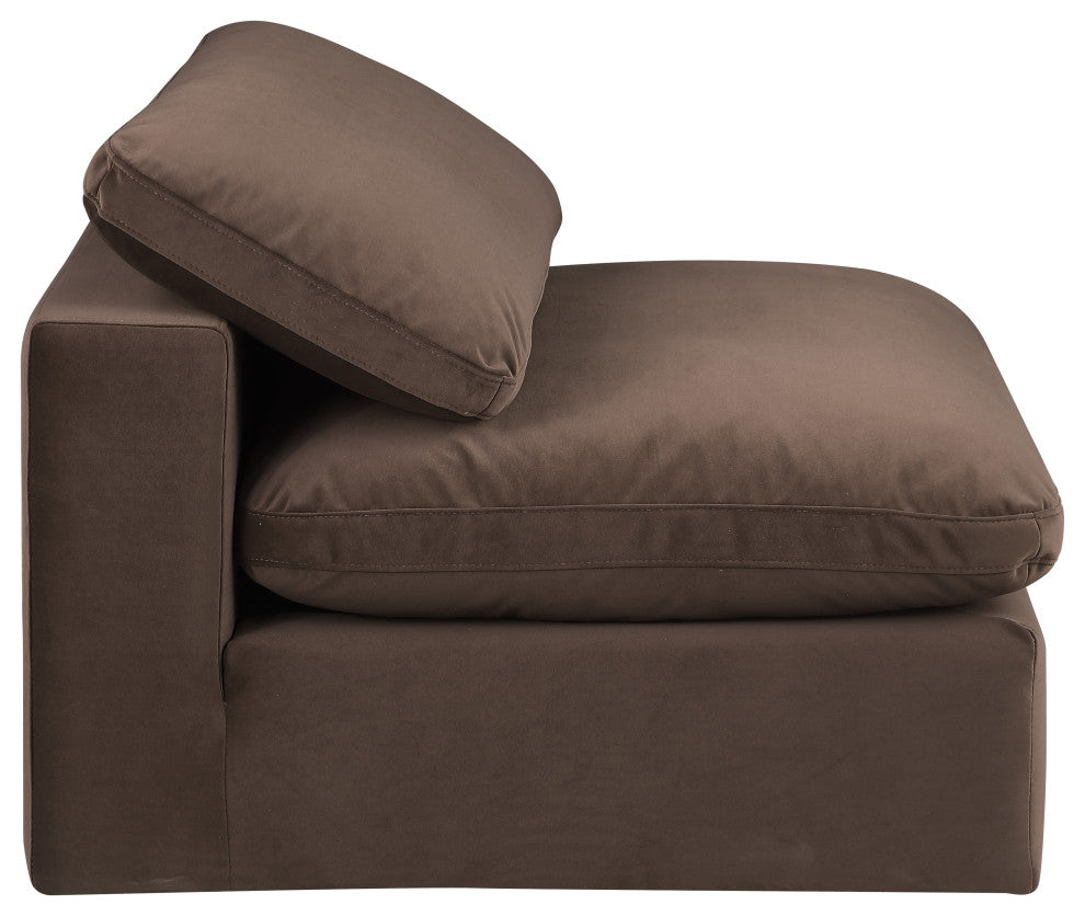 Comfy Beige Linen Textured Fabric Modular Chair, Brown, Velvet, Armless Chair