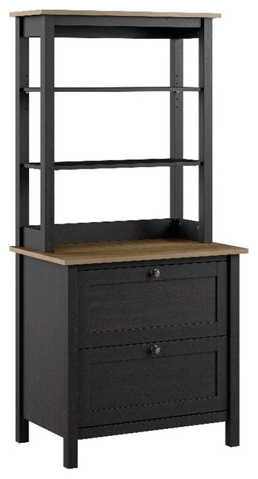 Mayfield Bookcase with Drawers in Vintage Black and Reclaimed Pine