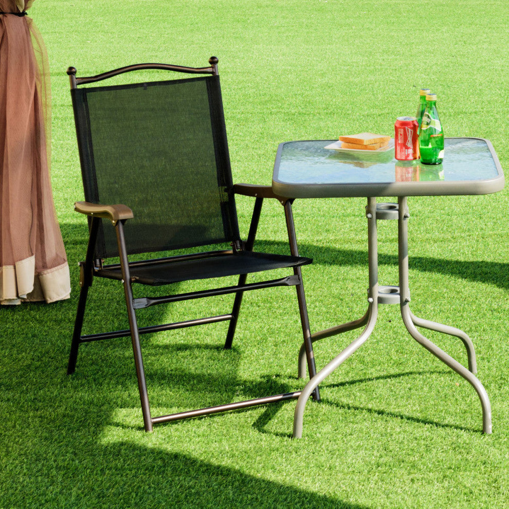 Costway Set of 2 Patio Folding Sling Back Chairs Camping Garden Beach Black