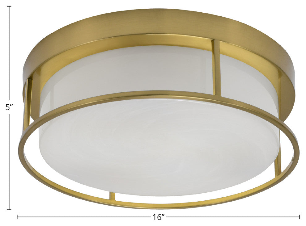 16" 3-Light Flush Mount Light, New Age Brass, White Marble Glass