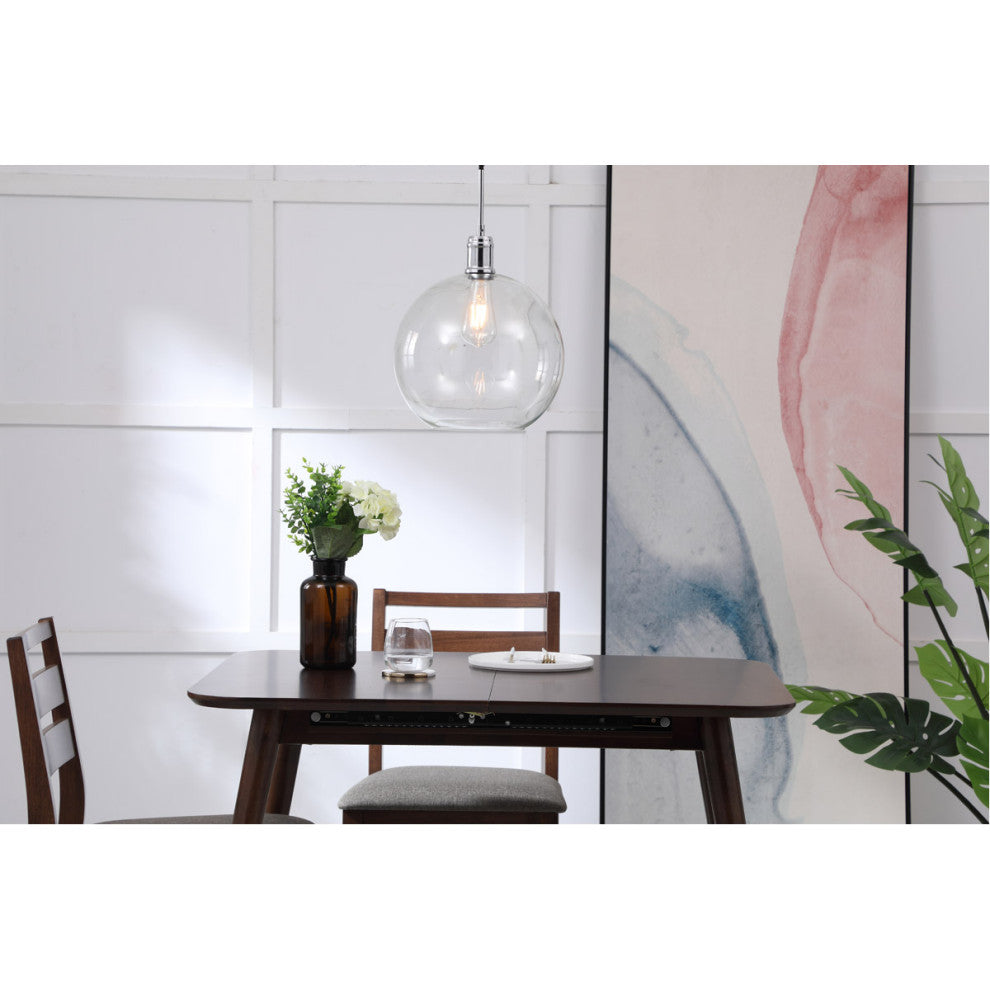 Living District Emett 1-Light Metal Pendant in Chrome and Clear Glass Finish