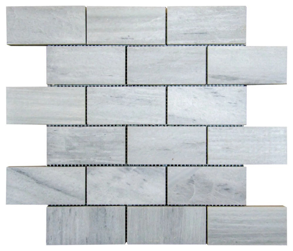 Solto White Marble 2"x4" Brick Honed on 12" x 12" Mesh Mosaic Tile (10 sqft per