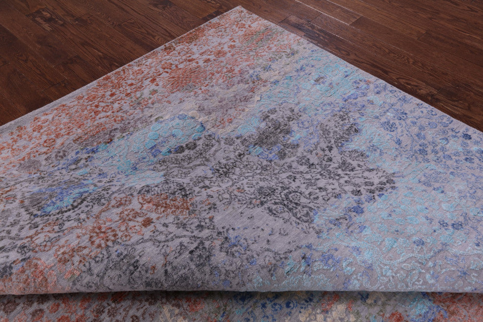 9' Square Wool and Silk Modern Hand Knotted Rug Q11812