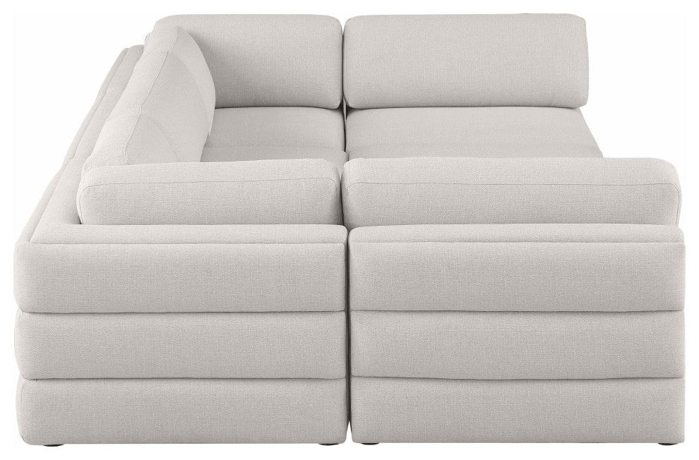 Beckham Linen Textured Fabric 6-Piece Modular U-Shaped Sectional, Beige