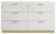 6 Drawers Wooden Nightstand With Bar Drawer Pulls, White and Gold
