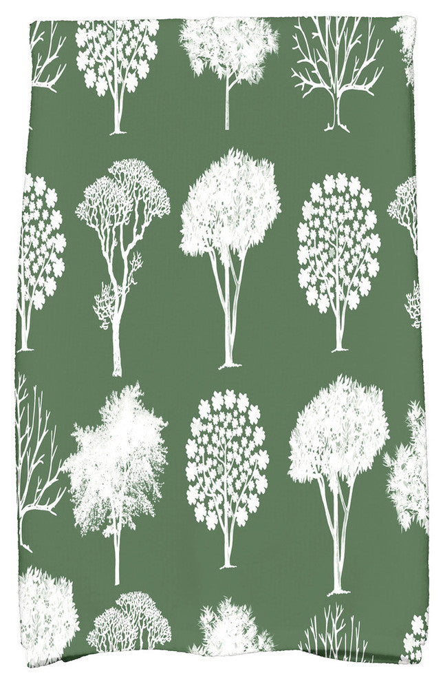 Field of Trees Floral Print Kitchen Towel, Green