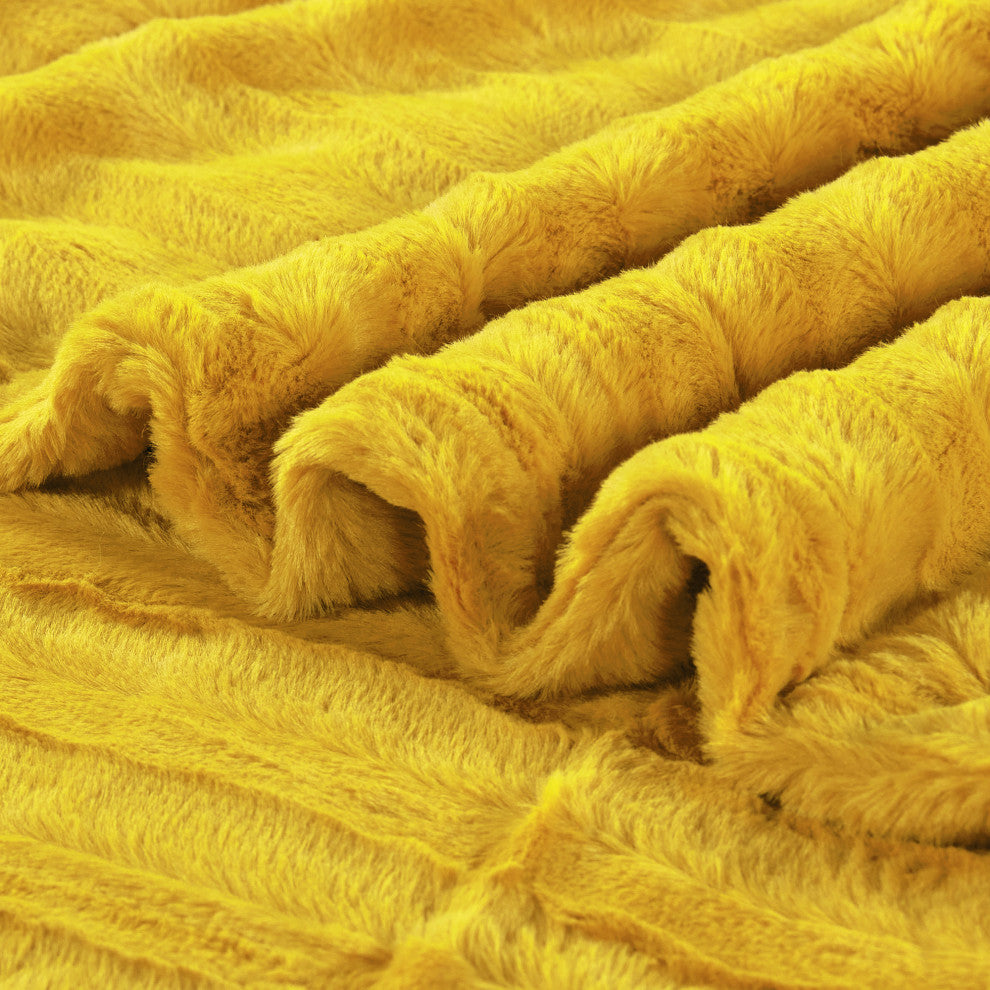 Derby Double Sided Faux Fur Throw Blanket, Lemon