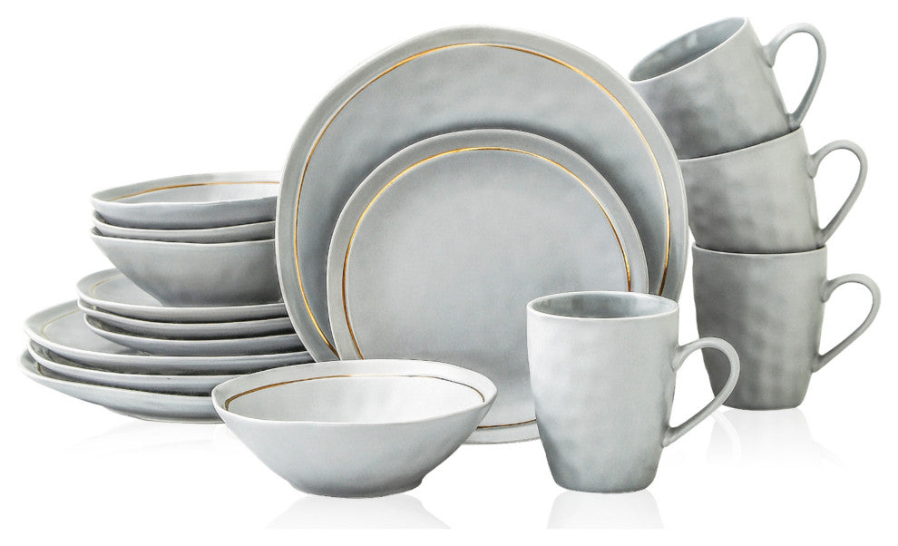 Stone Lain Clara Porcelain 16 Piece Dinnerware Set, Gray
