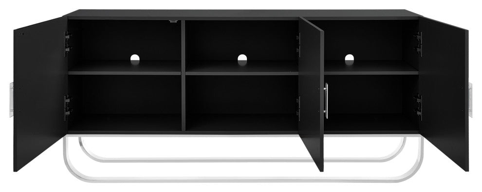 Nicole Miller Jacelynn Sideboard, Black/Chrome, 3-Door