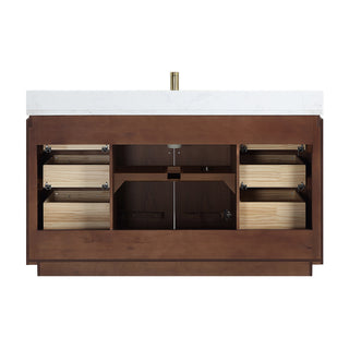 San Bath Vanity with Stone Top, Natural Walnut, 60" Single Sink, Single Vanity, No Mirror