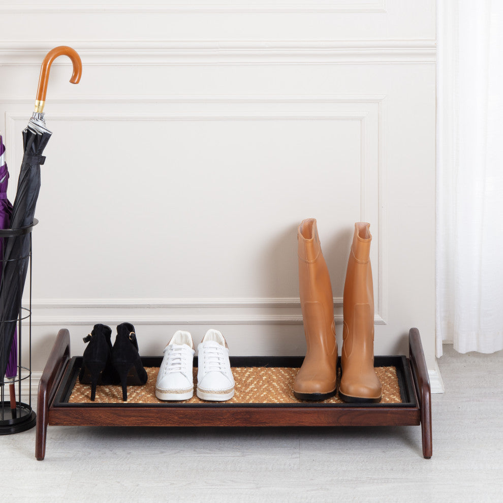 Single-Tier Brown Stand With 3-Pair Rubber Boot Tray Mersey