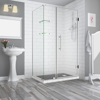 BromleyGS 45.25"-46.25"x32.375"x72" Frameless Corner Hinged Shower Enclosure