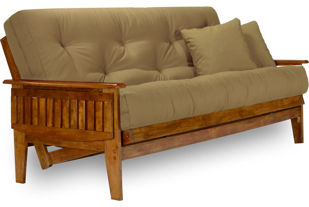 Eastridge Futon Set, Frame, 8" Mattress, Microfiber Sussex Khaki, Full