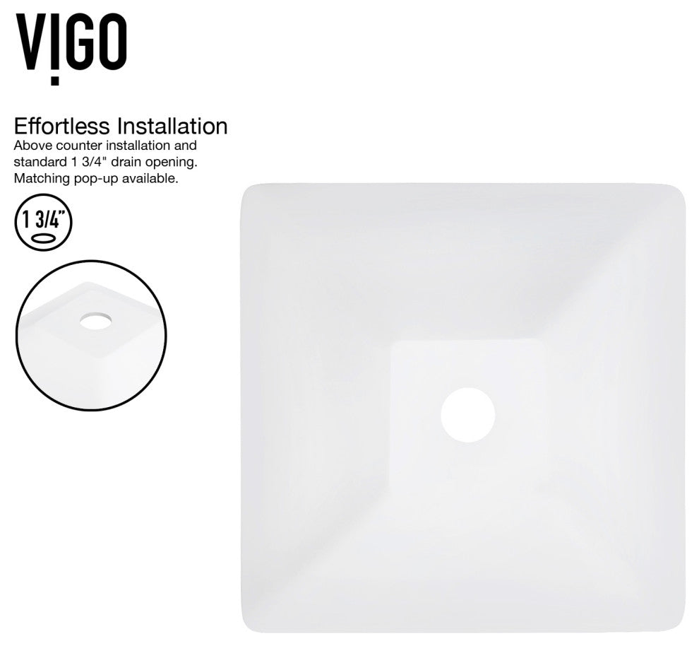 VIGO Hibiscus 16"L x 16"W x 5"H Matte Stone Square Bathroom Vessel Sink