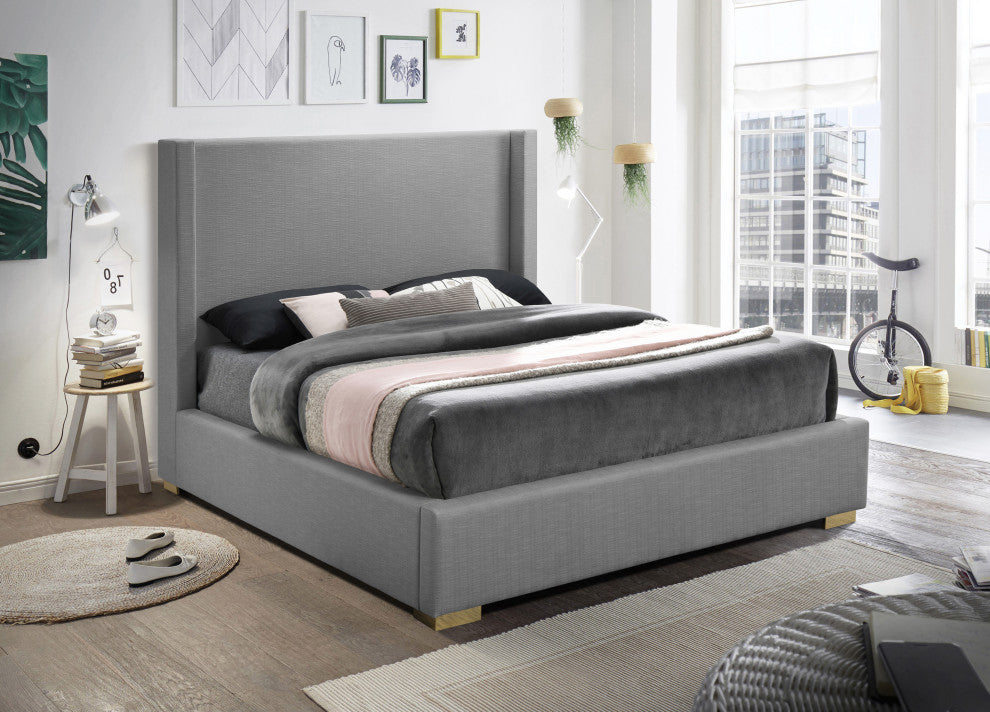 Royce Linen Upholstered Bed, Gray, Queen
