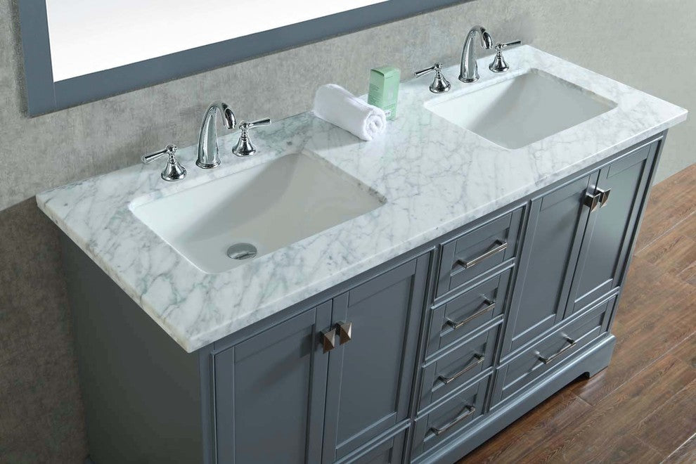 Newport Gray 60" Double Sink Bathroom Vanity, Mirror