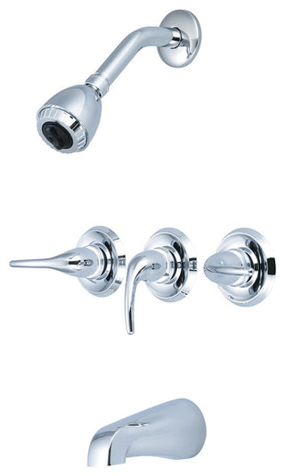 Three Handle Tub Shower Set, Polished Chrome