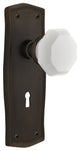 Prairie Plate Interior Mortise Waldorf White Milk Glass Knob, Oil-Rubbed Bronze