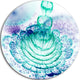 Glossy Light Blue Fractal Flower, Floral Round Metal Wall Art, 23"