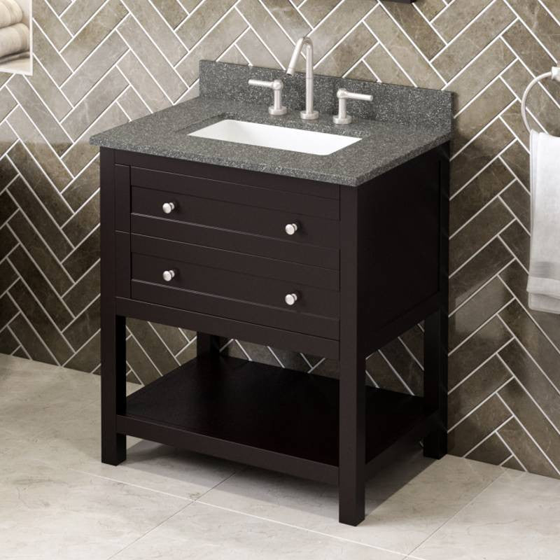 Astoria Transitional 30" Espresso Vanity, Boulder Cultured Marble Vanity Top