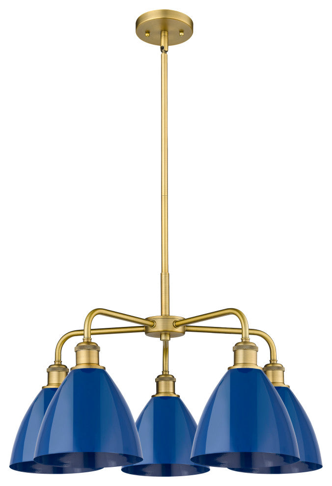 Ballston Dome 5-Light 26" Stem Chandelier, Brushed Brass, Blue
