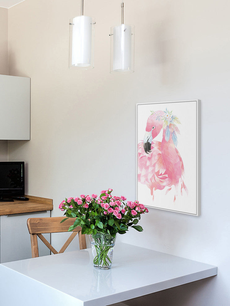 "Pink Flamingo" Floater Framed Painting Print on Canvas, 12"x18"