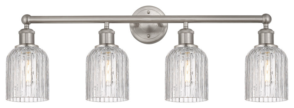Edison-Bridal Veil 4-Light 32" Bath Vanity Light, Brushed Satin Nickel, Clear