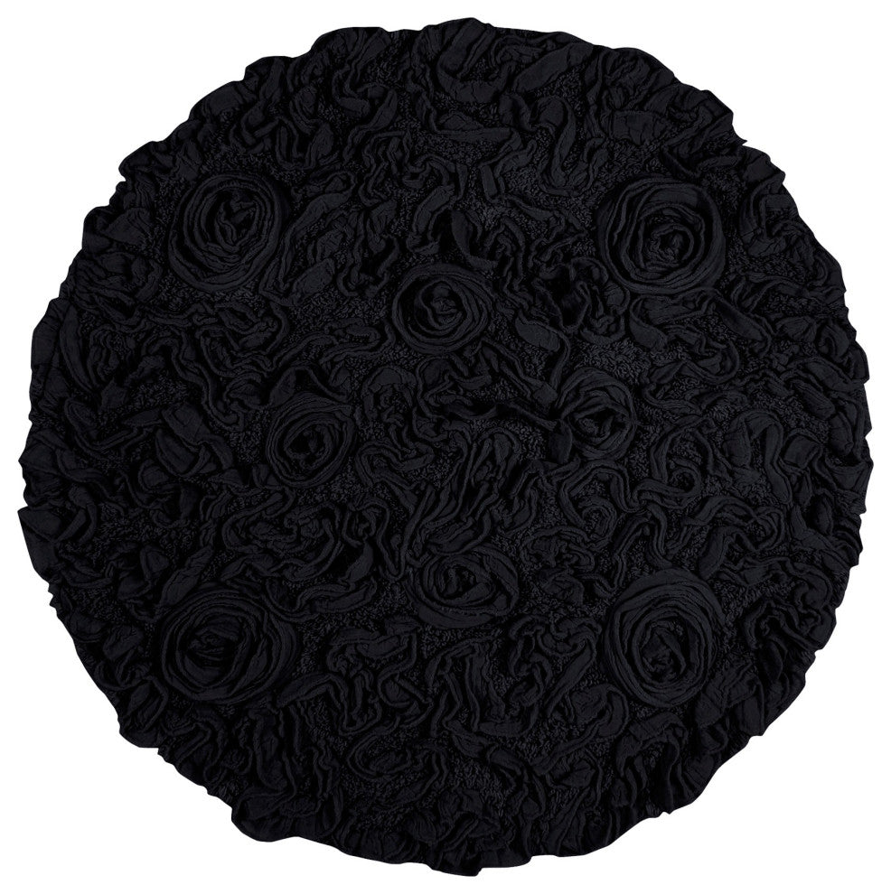 Bellflower Collection Cotton Bath Rug 22" Round, Black