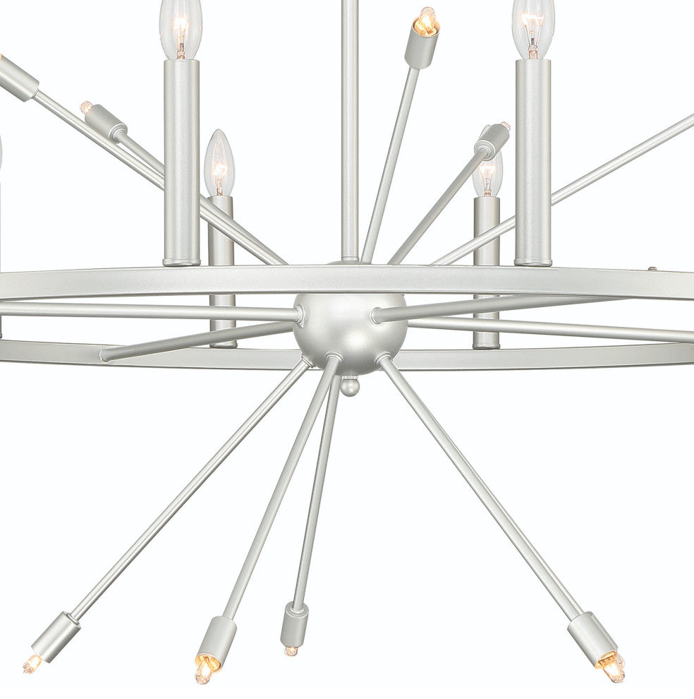 22-Light Candle Style Wagon Wheel Chandelier, White/Antique Silver